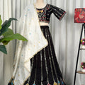 Elegant Black Vichitra Silk Embroidered Designer Lehenga Choli Set with Dupatta for Navratri