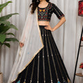 Elegant Black Vichitra Silk Embroidered Designer Lehenga Choli Set with Dupatta for Navratri
