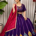 Stunning Purple Vichitra Silk Embroidered Designer Lehenga Choli Set with Pink Dupatta for Navratri