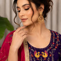 Stunning Purple Vichitra Silk Embroidered Designer Lehenga Choli Set with Pink Dupatta for Navratri