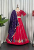 Stylish Rani Pink Vichitra Silk Embroidered Designer Lehenga Choli Set with Purple Dupatta for Navratri
