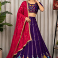 Stunning Purple Vichitra Silk Embroidered Designer Lehenga Choli Set with Pink Dupatta for Navratri