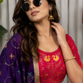 Stylish Rani Pink Vichitra Silk Embroidered Designer Lehenga Choli Set with Purple Dupatta for Navratri