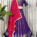 Stunning Purple Vichitra Silk Embroidered Designer Lehenga Choli Set with Pink Dupatta for Navratri