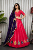 Stylish Rani Pink Vichitra Silk Embroidered Designer Lehenga Choli Set with Purple Dupatta for Navratri