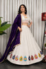Elegant White Vichitra Silk Embroidered Designer Lehenga Choli Set with Purple Dupatta for Navratri