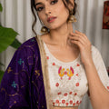 Elegant White Vichitra Silk Embroidered Designer Lehenga Choli Set with Purple Dupatta for Navratri