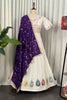 Elegant White Vichitra Silk Embroidered Designer Lehenga Choli Set with Purple Dupatta for Navratri