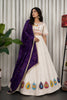 Elegant White Vichitra Silk Embroidered Designer Lehenga Choli Set with Purple Dupatta for Navratri