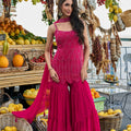 Stunning Rani Pink Real Premium Georgette Sharara Suit Set Beads Embroidered Work