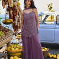 Gorgeous Mauve Real Premium Georgette Beads Embroidered Sharara Suit Set for Women