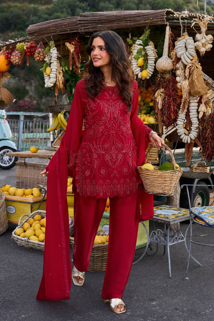 Stylish Red Real Premium Georgette Salwar Suit Beads Embroidered Work for Women