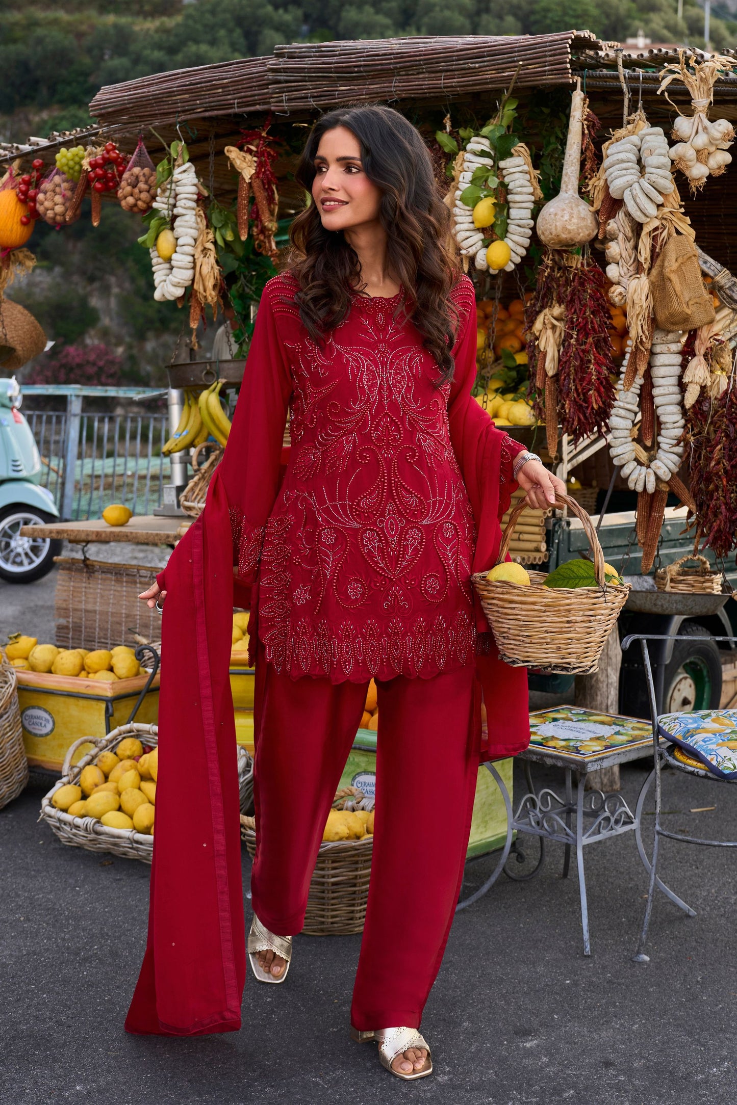 Stylish Red Real Premium Georgette Salwar Suit Beads Embroidered Work for Women