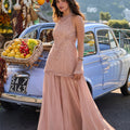 Beautiful Peach Real Premium Georgette Sharara Suit Set Beads Embroidered Work for Women
