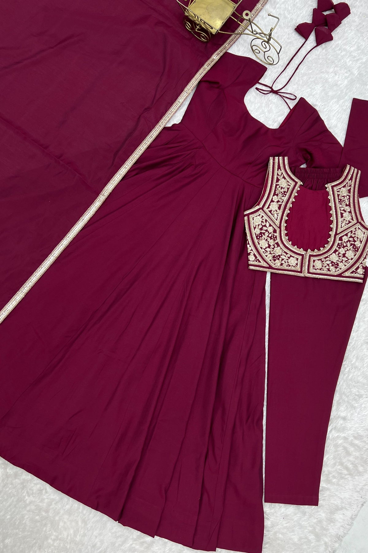 Stunning Wine Maroon Pure Microscrape Anarkali Embroidery Work Salwar Suit