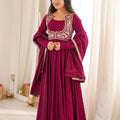 Stunning Wine Maroon Pure Microscrape Anarkali Embroidery Work Salwar Suit
