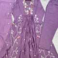 Elegant Lavender Chanderi Silk Anarkali Salwar Suit Set Sequin Embroidery Work