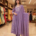 Elegant Lavender Chanderi Silk Anarkali Salwar Suit Set Sequin Embroidery Work