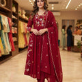 Stunning Wine Chanderi Silk Anarkali Salwar Suit Set Sequin Embroidery Work