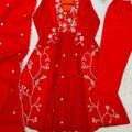 Stylish Red Chanderi Silk Anarkali Salwar Suit Set Sequin Embroidery Work