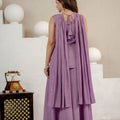 Stylish Lavender Roman Silk Palazzo Suit Set Sequin Embroidery Work