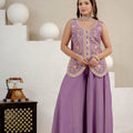 Stylish Lavender Roman Silk Palazzo Suit Set Sequin Embroidery Work