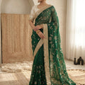 Graceful Dark Green Organza Saree Embroidery Border for Women