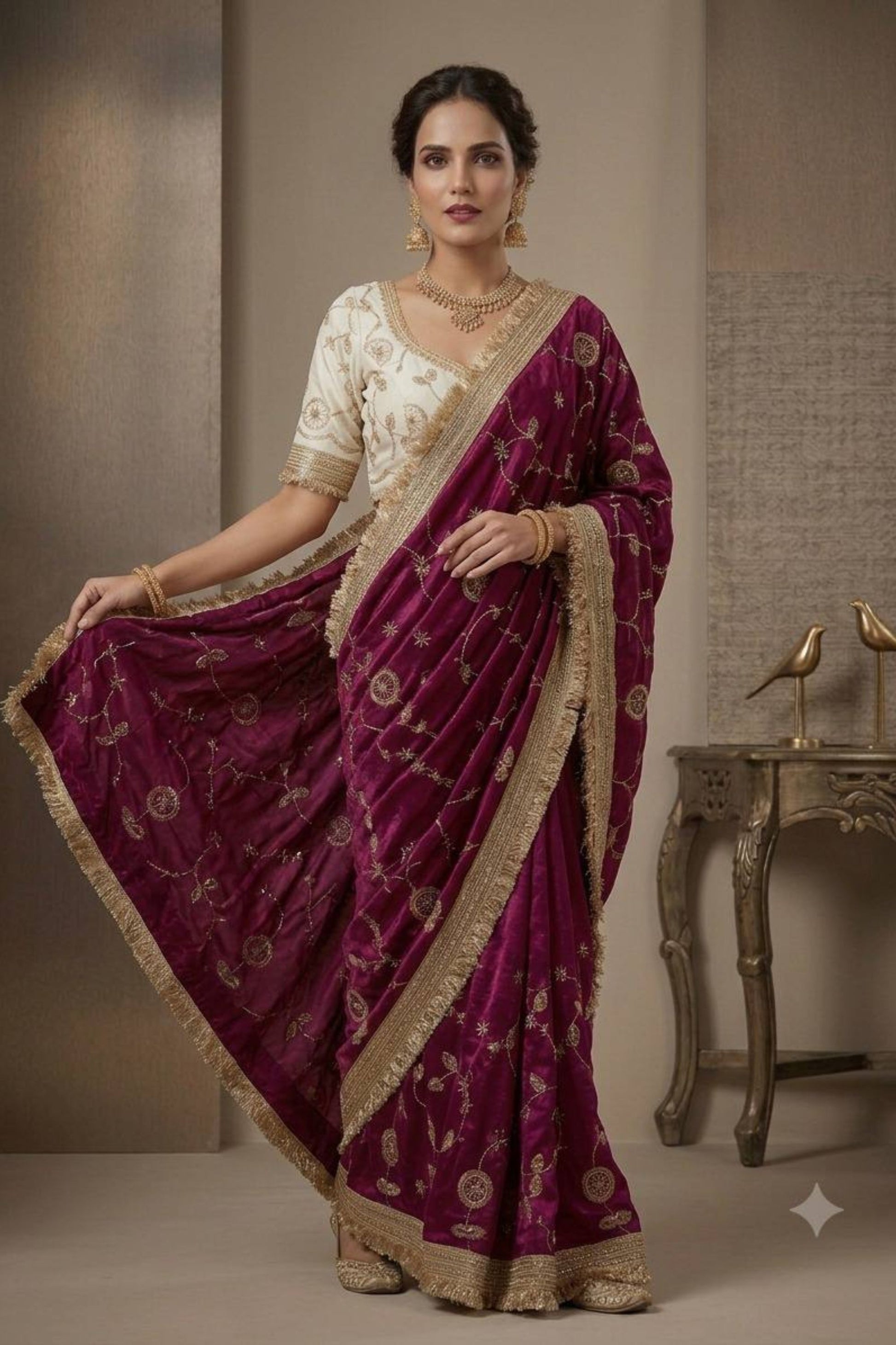 Elegant Wine Fendy Satin Silk Mono Banglory Silk Saree for Women