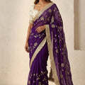 Vibrant Purple Fendy Satin Silk Mono Banglory Silk Saree for Women