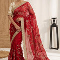 Stunning Red Fendy Satin Silk Mono Banglory Silk Saree for Women