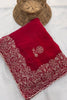 Stunning Red Fendy Chiffon Silk Saree Embroidery Cutwork for Women