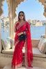 Stunning Red Fendy Chiffon Silk Saree Embroidery Cutwork for Women