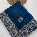 Royal Teal Blue Fendy Chiffon Silk Saree Embroidery Cutwork for Women