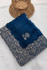 Royal Teal Blue Fendy Chiffon Silk Saree Embroidery Cutwork for Women