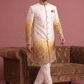 Elegant Cream Embroidered Designer Indo Western Suit for Men with Elephant Motif Work