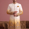 Elegant Cream Embroidered Designer Indo Western Suit for Men with Elephant Motif Work