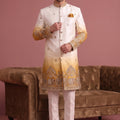Elegant Cream Embroidered Designer Indo Western Suit for Men with Elephant Motif Work