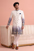 Stylish White and Blue Embroidered Designer Indo Western Suit for Men with Elephant Motif Work