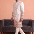 Excellent White Embroidered Designer Indo Western Suit for Men with Elephant Motif Work