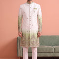 Stunning White and Green Embroidered Designer Indo Western Suit for Men with Elephant Motif Work