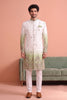 Stunning White and Green Embroidered Designer Indo Western Suit for Men with Elephant Motif Work