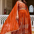 Elegant Orange Vichitra Silk Embroidered Designer Lehenga Choli Set with Dupatta for Wedding