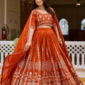 Elegant Orange Vichitra Silk Embroidered Designer Lehenga Choli Set with Dupatta for Wedding