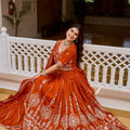 Elegant Orange Vichitra Silk Embroidered Designer Lehenga Choli Set with Dupatta for Wedding
