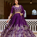 Stylish Purple Vichitra Silk Embroidered Designer Lehenga Choli Set with Dupatta for Wedding