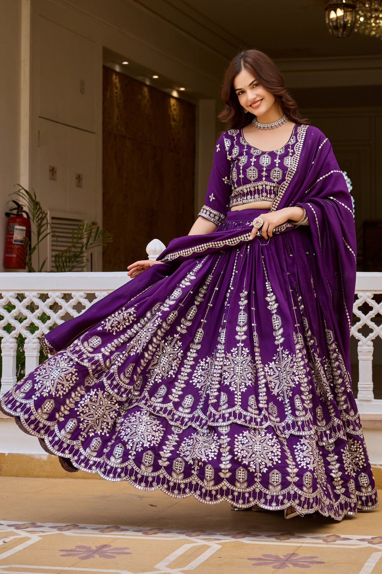 Stylish Purple Vichitra Silk Embroidered Designer Lehenga Choli Set with Dupatta for Wedding