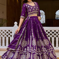 Stylish Purple Vichitra Silk Embroidered Designer Lehenga Choli Set with Dupatta for Wedding