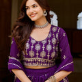 Stylish Purple Vichitra Silk Embroidered Designer Lehenga Choli Set with Dupatta for Wedding