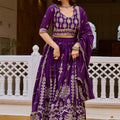 Stylish Purple Vichitra Silk Embroidered Designer Lehenga Choli Set with Dupatta for Wedding