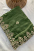 Graceful Olive Green Soft Satin Chiffon Saree Embroidery Border for Women